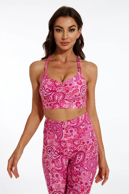 Magenta Paisleys Weave Back Sports Bra Chic Lace Underwear