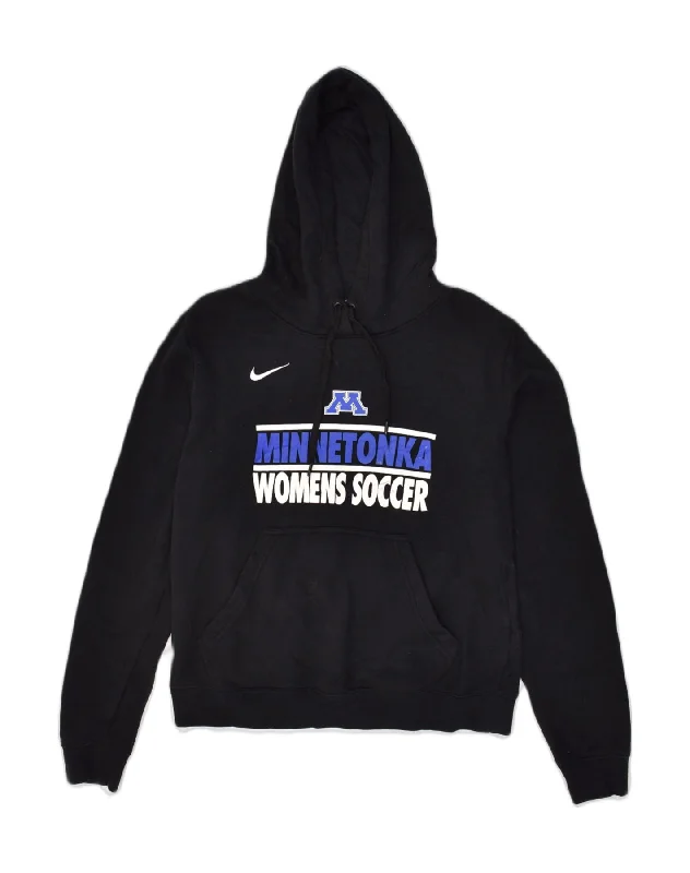 NIKE Womens Minnetonka Soccer Graphic Hoodie Jumper UK 14 Medium Black Hoodie with Button Classic Timeless