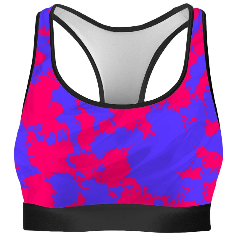 Pink and Violet Paint Splatter Rave Bra Soft Stretch Bra