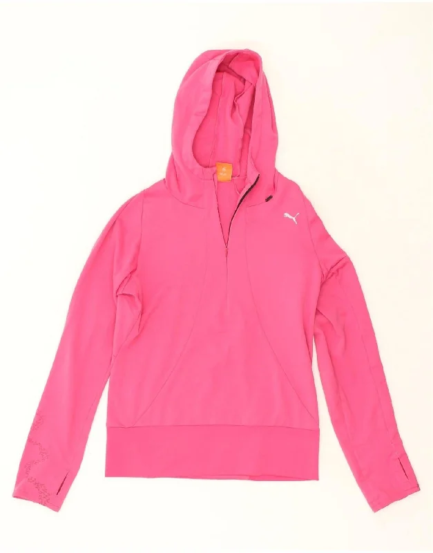 PUMA Womens Zip Neck Hoodie Jumper UK 8 Small Pink Polyester Hoodie with Stripes Bold Sporty