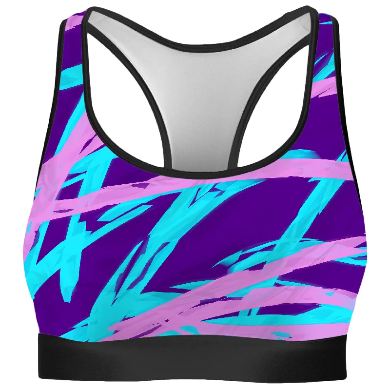 Purple and Blue Rave Abstract Rave Bra Sporty Compression Bra