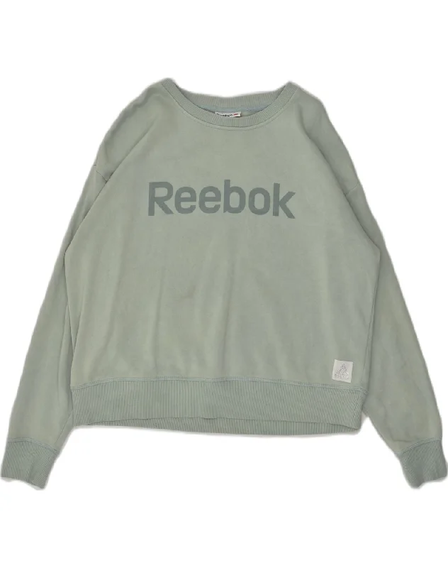 REEBOK Womens Graphic Sweatshirt Jumper UK 18 XL Green Hoodie with Hem Elastic Stretchable Comfortable