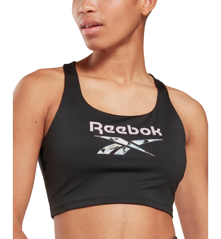 Reebok Womens Low Impact Floral Print Logo Sports Bra Soft Lace Bra