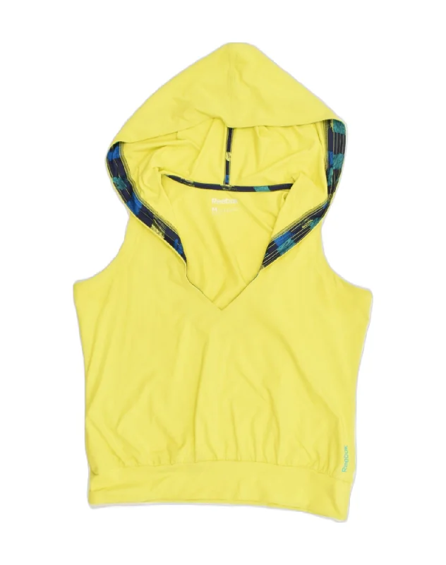 REEBOK Womens Sleeveless Hoodie Jumper UK 14 Medium Yellow Polyamide Hoodie with Velcro Closure Adjustable Secure