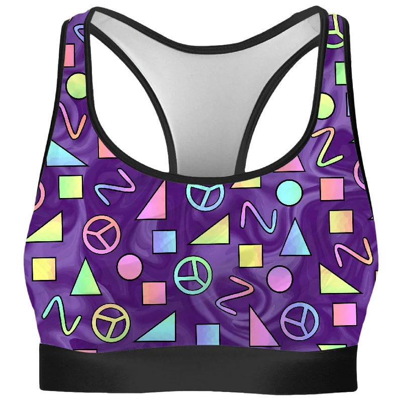 Retro Shapes Peace Symbols Purple Rave Bra Soft Strapless Bra