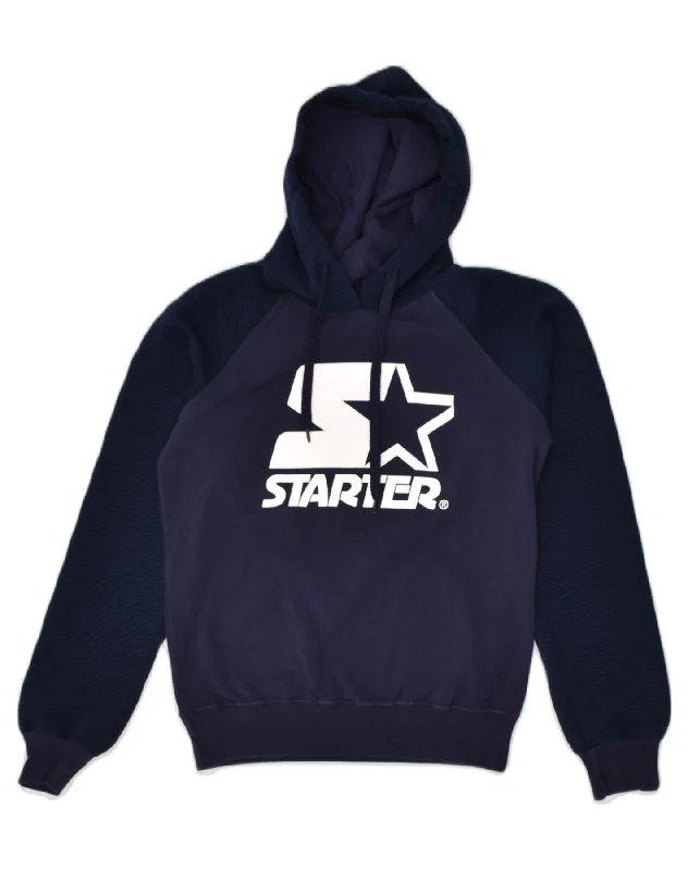 STARTER Womens Graphic Hoodie Jumper UK 14 Large Navy Blue Cotton Hoodie with Oversized Fit Loose Comfortable