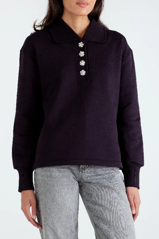 "The Aoife" - Button Down Sweatshirt (Black) Hoodie with Toggle Buttons Decorative Unique