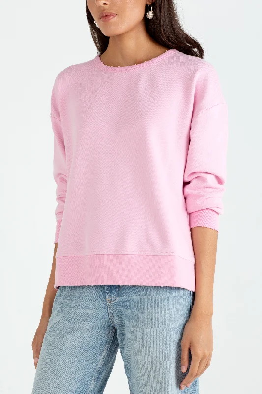 "The Victoria" - Bow Neck Detail Sweatshirt (Peony Pink) Hoodie with V-Neck Classic Versatile