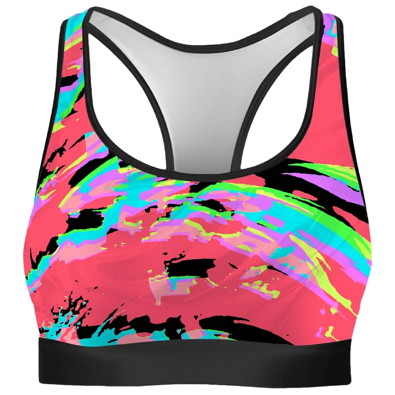 Tropical Coral Glitch Rave Bra Seamless Sports Bra