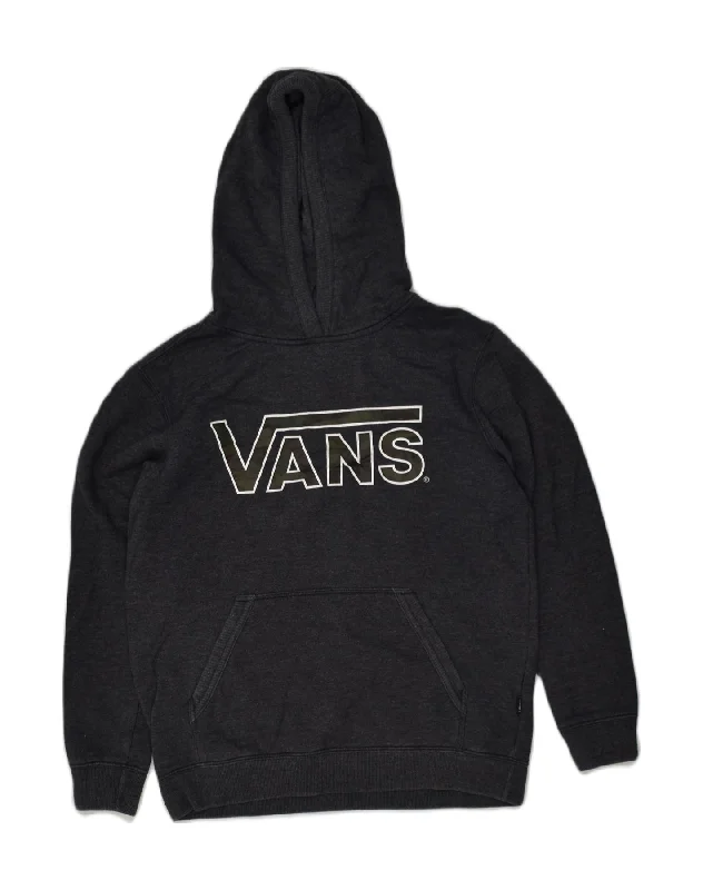 VANS Womens Graphic Hoodie Jumper UK 14 Large Grey Cotton Hoodie with Cuffed Sleeves Snug Secure