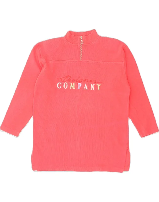 VINTAGE Womens Graphic Zip Neck Sweatshirt Jumper UK 14 Medium Pink Cotton Hoodie with Pastel Soft Subtle