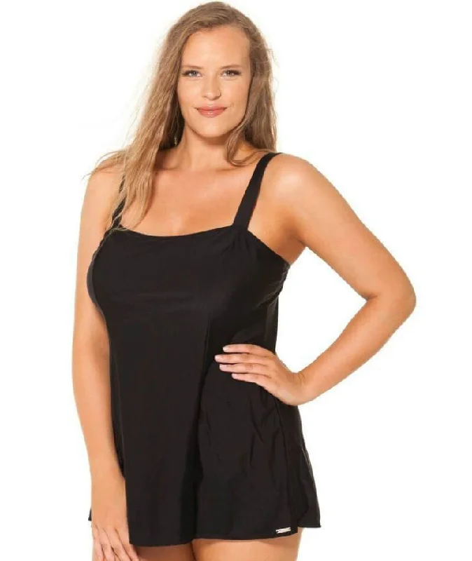 Capriosca Chlorine Resistant Panelled Wide Strap Swim Dress - Black Summer Ready Swimsuit