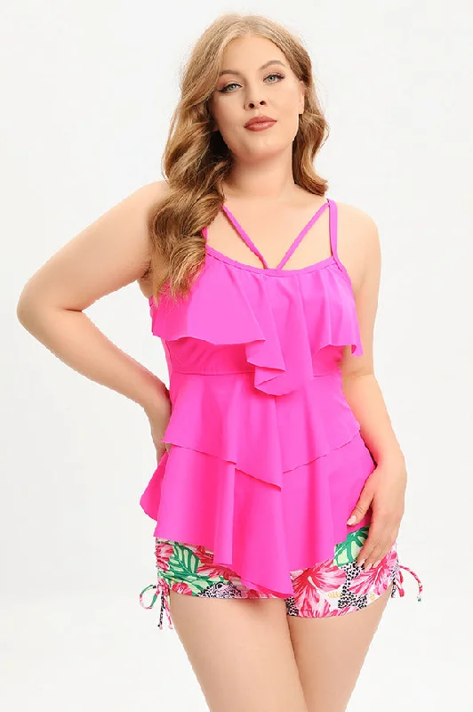 (L-5XL) Plus Size Tankini Swimsuit Adjustable Swim Top