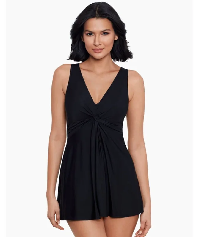 Miraclesuit Swim Must Have Marais Short Shaping DD-Cup Swim Dress - Black Solid Color Swimsuit