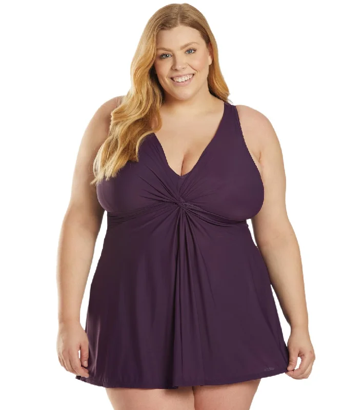 Miraclesuit Women's Plus Size Solid Must Have Marais Swim Dress Sangria Halter Neck Swimsuit