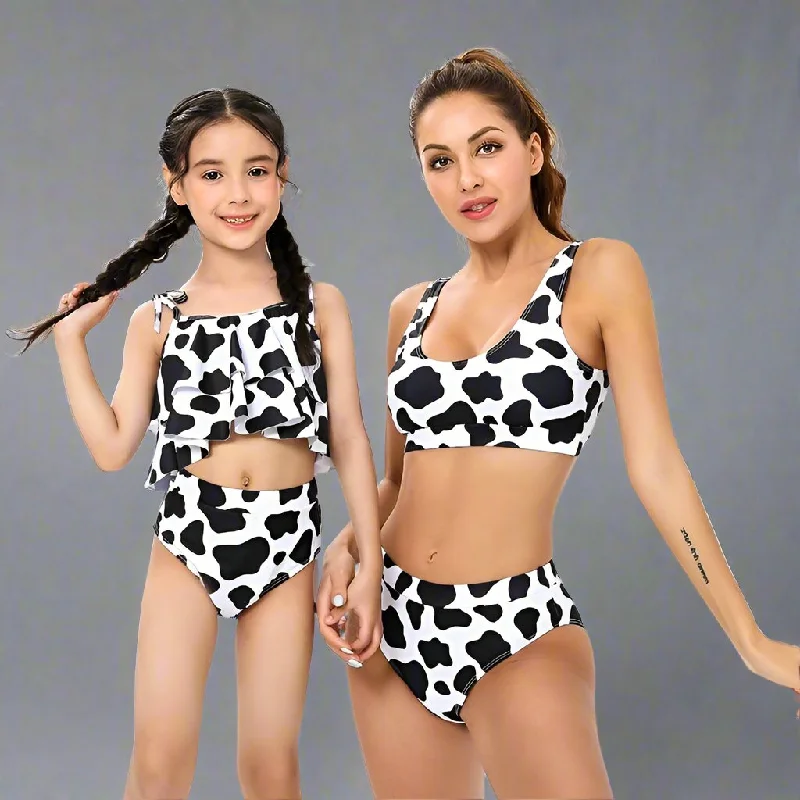 Mommy & Me Matching Leopard Print Two Piece Swimsuit Plunge Back Swimsuit