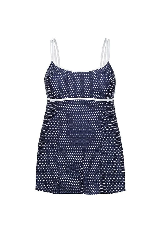 Navy & White Dots Underwire Swim Dress Crisscross Back Swimsuit