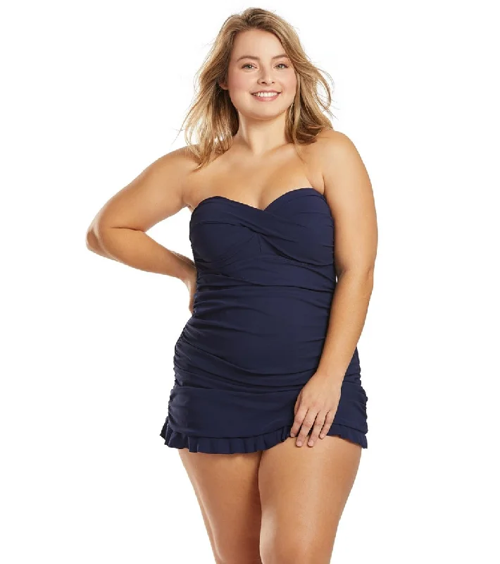 Profile by Gottex Plus Size Tutti Frutti Bandeau Swim Dress Navy Comfortable Swim Shorts