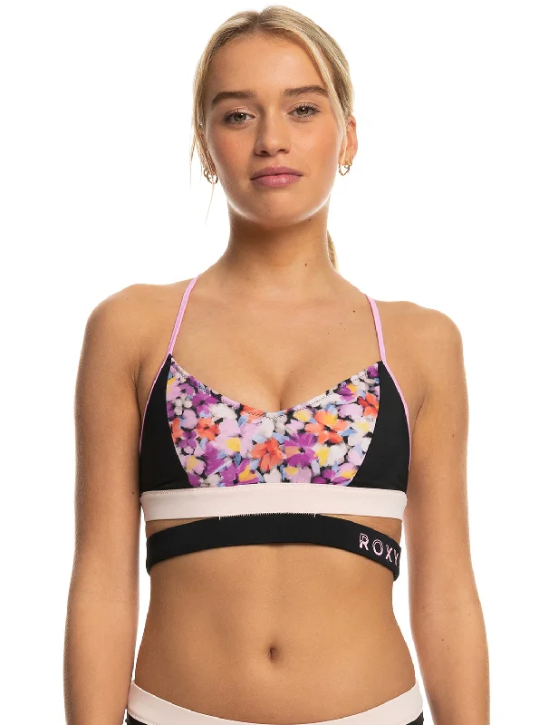 Roxy Active Bralette Bikini Top - Anthracite Swim Blooms Solid Color Swimsuit