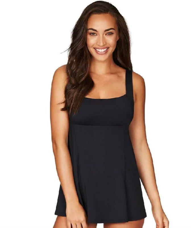 Sea Level Essentials Square Neck Swim Dress - Black Beachy Ruffle Bikini