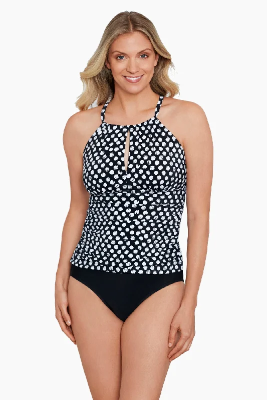 High Neck Keyhole Tankini Top Spots Cross-Back Bikini