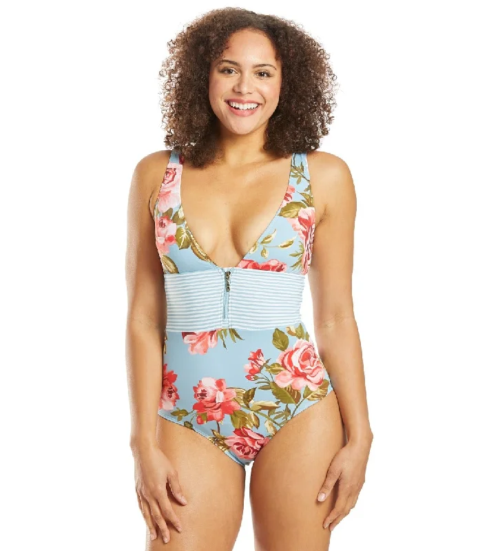 Skye Rose Garden Faith V Neck One Piece Swimsuit Blue/Multi Tropical Print One-Piece