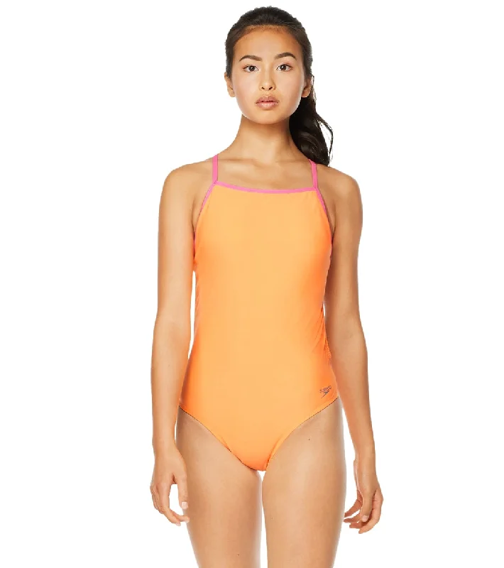 Speedo Vibe Women's The One Back Solid One Piece Swimsuit Orange/Pink Trendy Swimwear Set