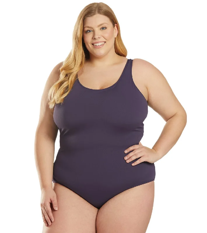 Sporti Plus Size HydroLast Chlorine Resistant Conservative Scoop Back One Piece Swimsuit Mauve Elegant Swim Dress