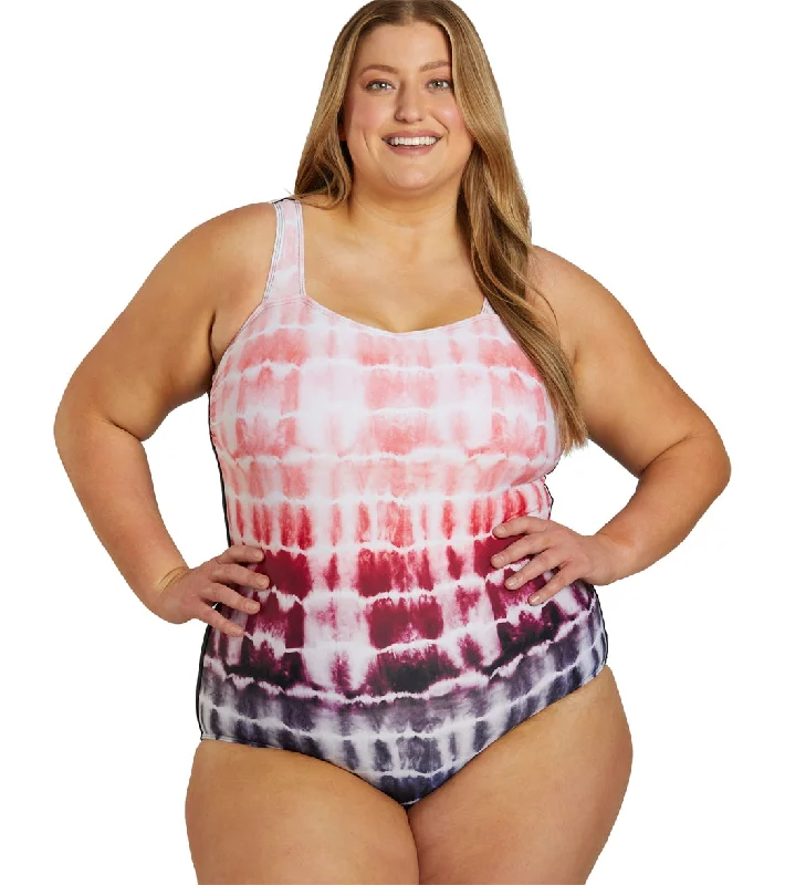 Sporti Plus Size Shibori Moderate Printed Ombre Sweetheart One Piece Swimsuit Watermelon Push-Up Bikini Bottoms