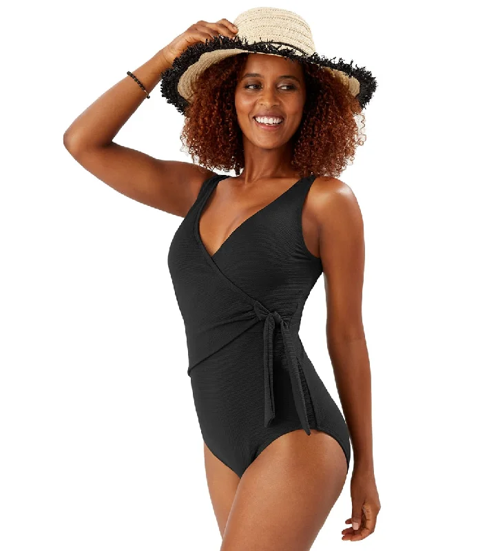 Tommy Bahama Women's Pique Colada Wrap One Piece Swimsuit Chic Swimsuit Cover-Up