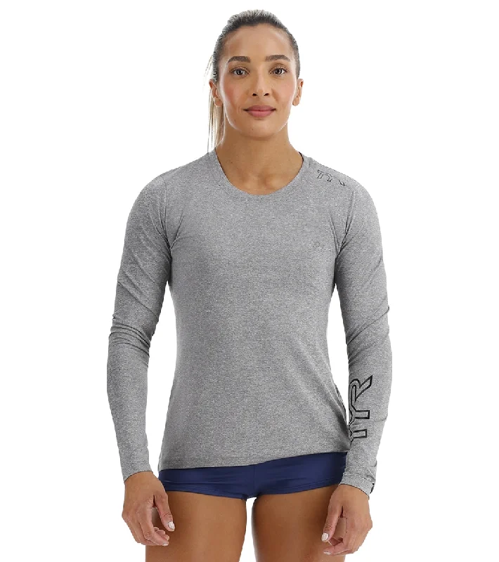 TYR Women's SunDefense Long Sleeve UPF 50+ Swim Shirt Iron Heather Comfortable Swim Shorts