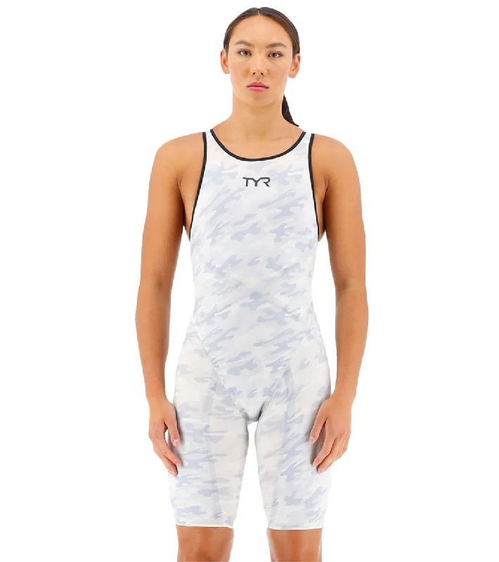 TYR Women's Venzo Camo Closed Back Tech Suit Swimsuit White Camo Sexy Cutout Swimsuit