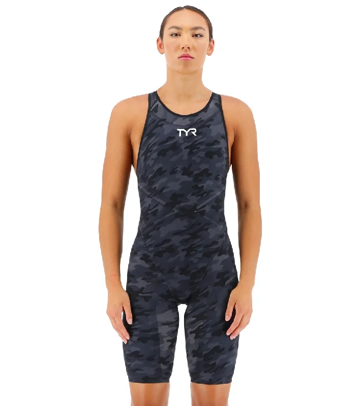 TYR Women's Venzo Camo Open Back Tech Suit Swimsuit Black Camo Minimalist One-Piece