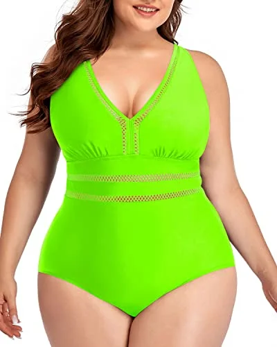 Padded Push Up Bra Plus Size One Piece Backless Swimwear-Neon Green Swim Skirt Set