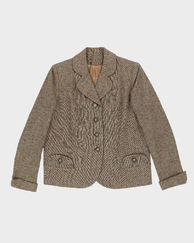 1950s Beige And Green Wool Tweed Fitted Jacket - S Anorak Shell Jacket Lightweight Jacket