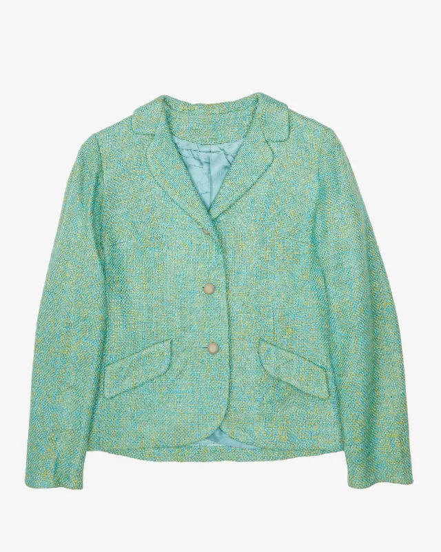 1960s Blue And Green Woven Jacket - XS Satin Jacket Silk Jacket Chiffon Jacket