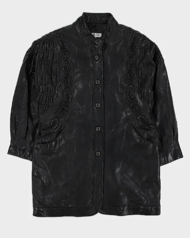 Black Leather Embroidered Jacket - M / L Nylon Jacket Polyester Jacket Spandex Jacket