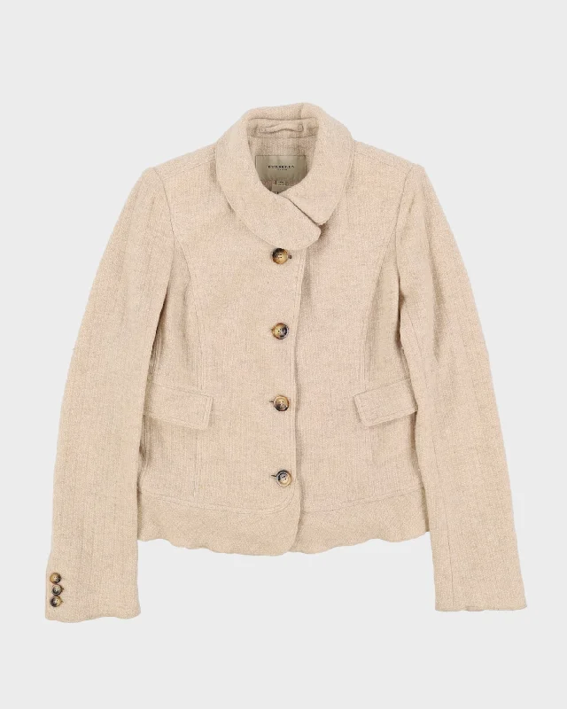 Burberry London Beige Wool Cashmere Blazer Style Jacket - S Front Pockets Side Pockets Patch Pockets