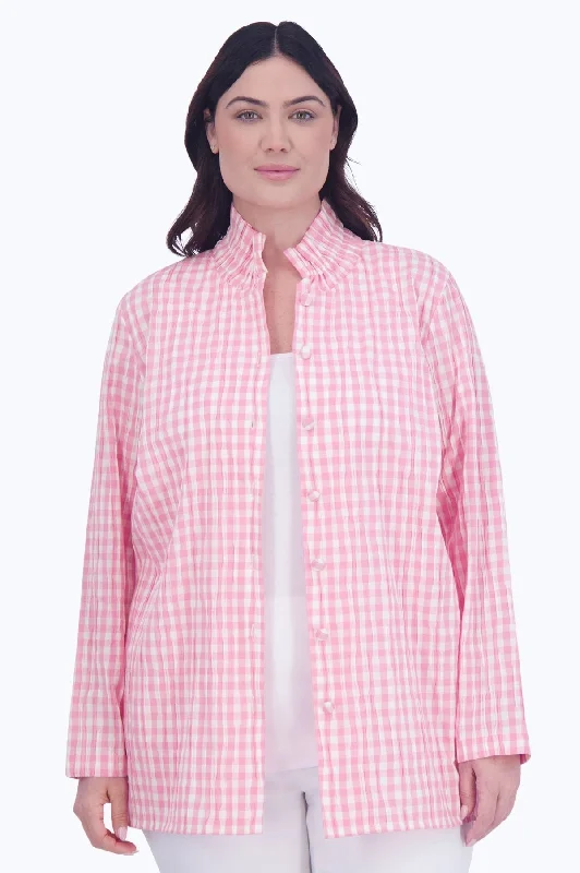 Carolina Plus Crinkle Gingham Shirt Jacket Insulated Jacket Fitted Jacket Loose Jacket