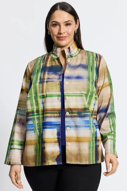 Carolina Plus Painterly Plaid Shirt Jacket Belted Jacket Elasticated Jacket Padded Jacket