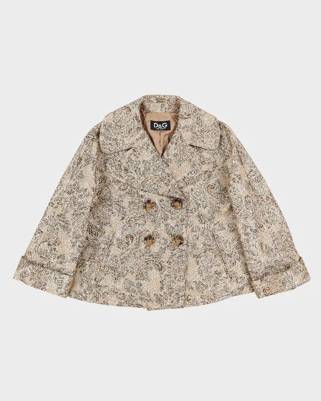 D & G Dolce & Gabbana Gold Brocade Jacket - S Welt Pockets Slit Pockets Flap Pockets