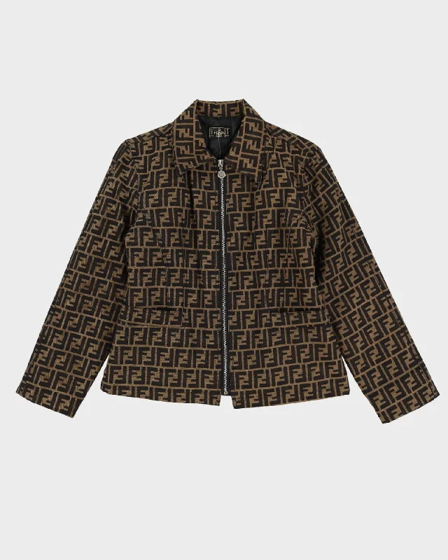 Fendi Logo Patterned Jacket - XS Stand-Up Collar Roll-Neck Collar Turtle Neck