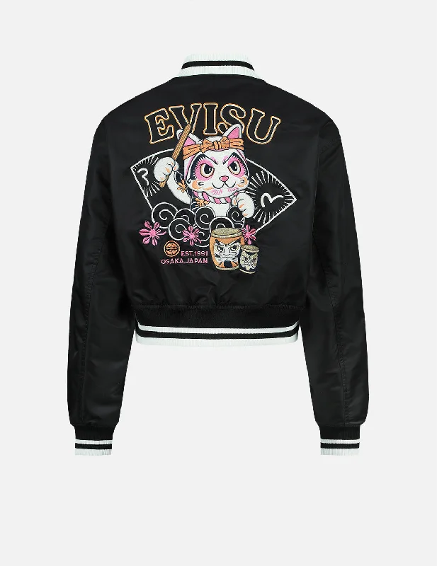 Fortune Cat Drumming Appliqué Souvenir Jacket Oversized Jacket Tailored Jacket Straight Jacket