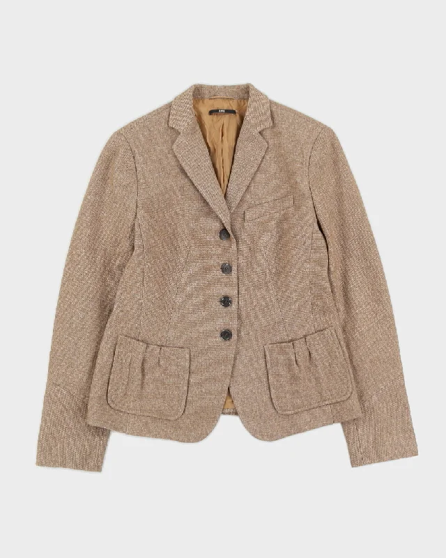 Hugo Boss Brown Tweed Blazer Jacket - S Snapped Jacket Toggled Jacket Drawstring Jacket