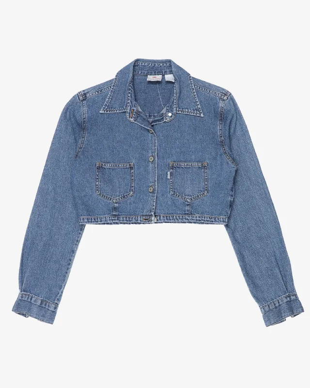 Levis White Tab Mid Indigo Cropped Denim Jacket - XS Herringbone Jacket Houndstooth Jacket Plaid Jacket