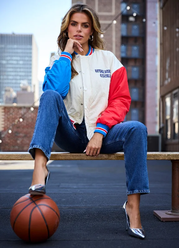 Unisex NBA Bomber Jacket Front Pockets Side Pockets Patch Pockets