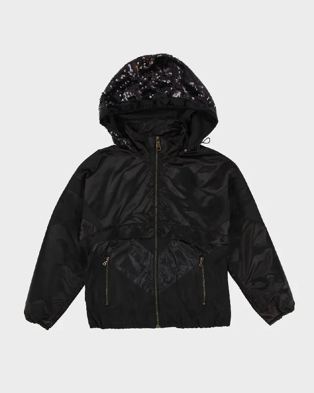 Prada Black Sequin Hooded Windbreaker Jacket - XS Plaid Jacket Tartan Jacket Houndstooth Jacket