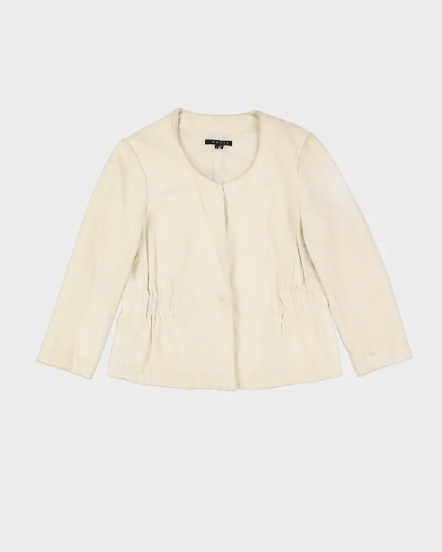 Theory White Leather Jacket - S Snapped Jacket Toggled Jacket Drawstring Jacket