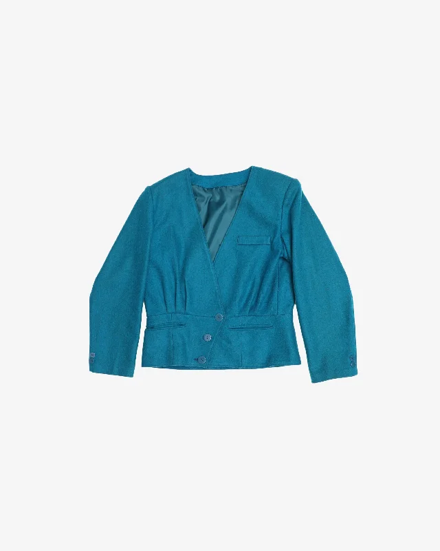 Turquoise  wool blazer style jacket - S Notch Collar Jacket Peter Pan Collar Jacket Cowl Neck Jacket