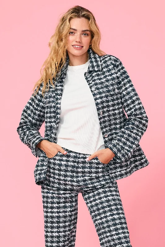 Twill Rhinestone Jacket in Houndstooth Cardigan Sweater Pullover